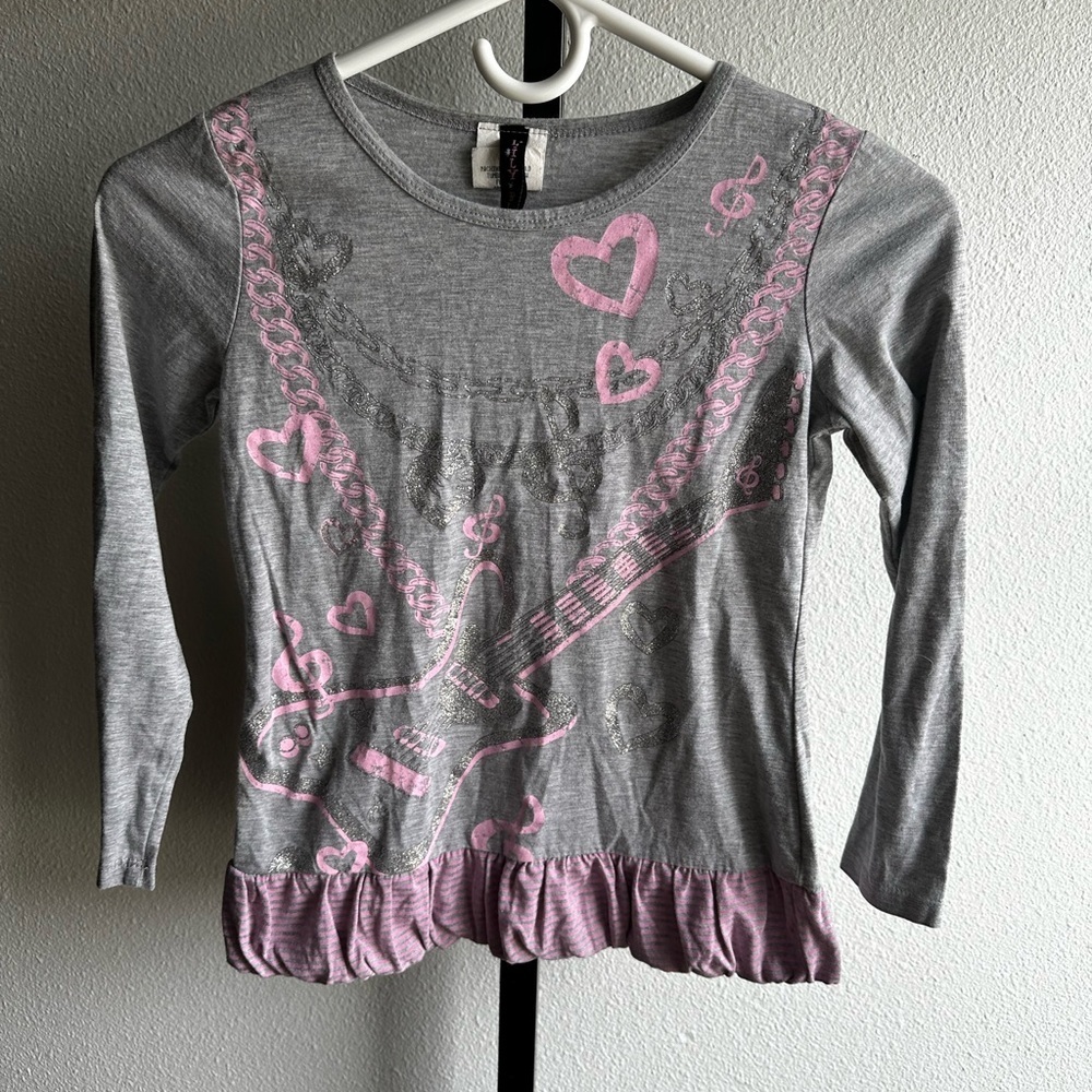 Girls' Gray and Pink Long Sleeve Top